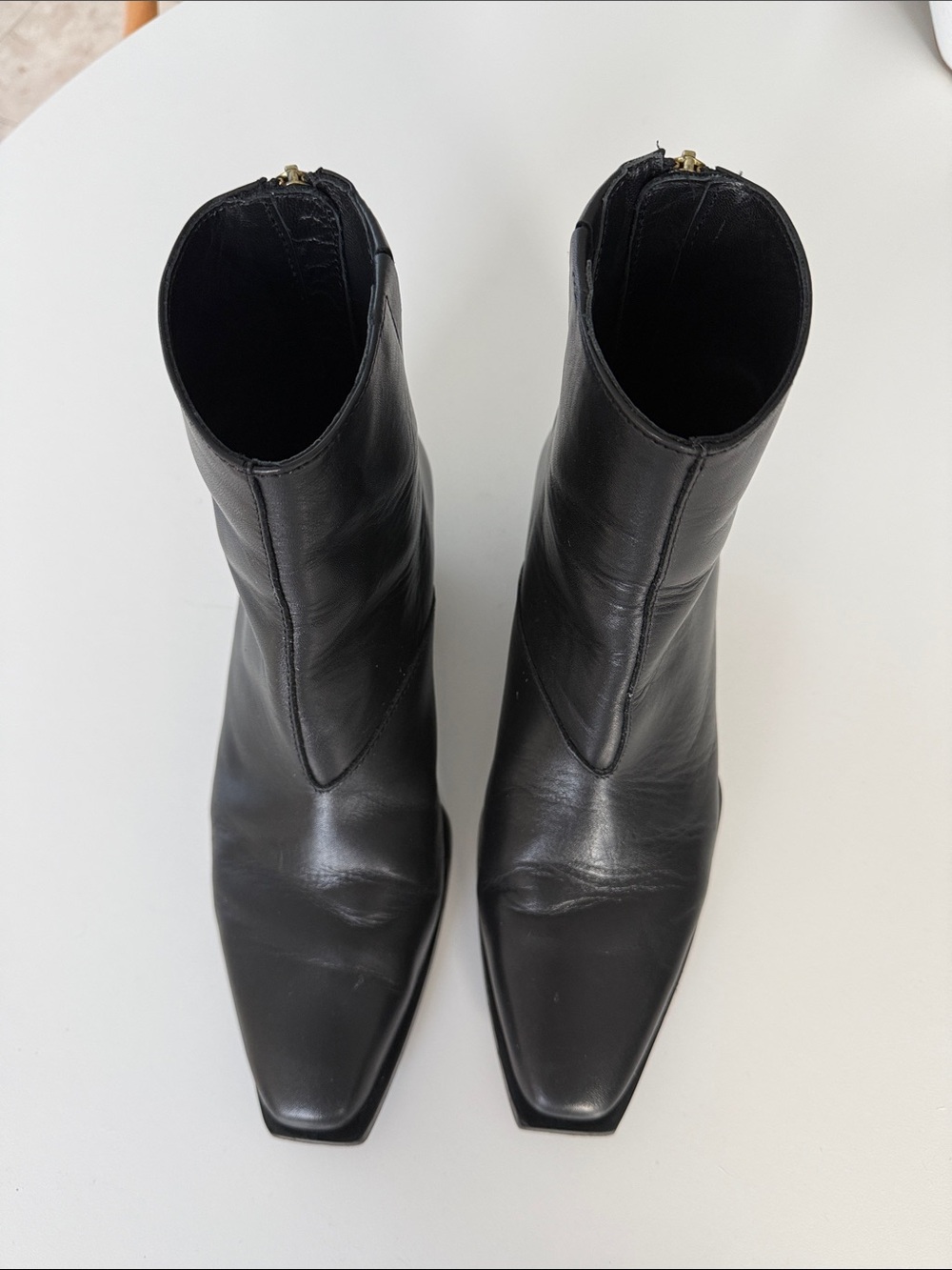 AllSaints Black Leather Women's Ankle Boots - Sleek Square Toe Leonora Leather